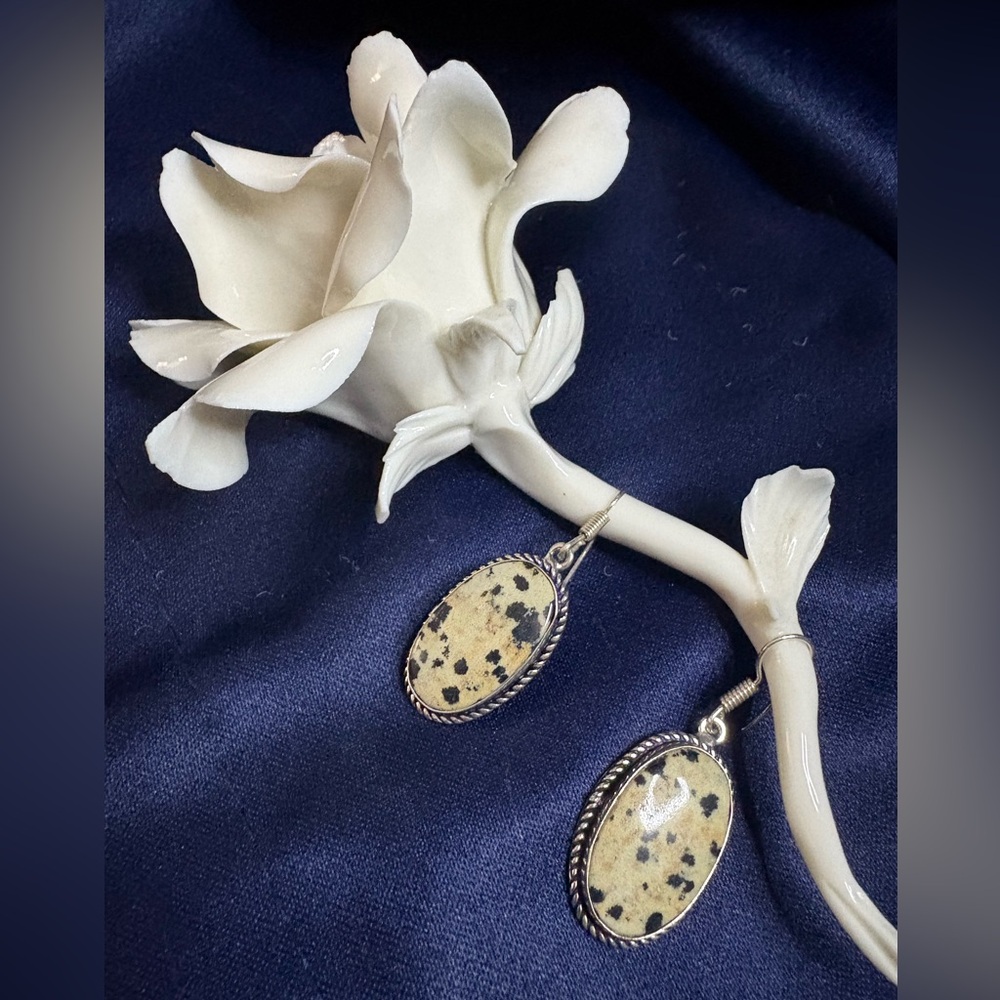 Earrings Genuine Dalmatian Jasper Silver Dangle Gemstone